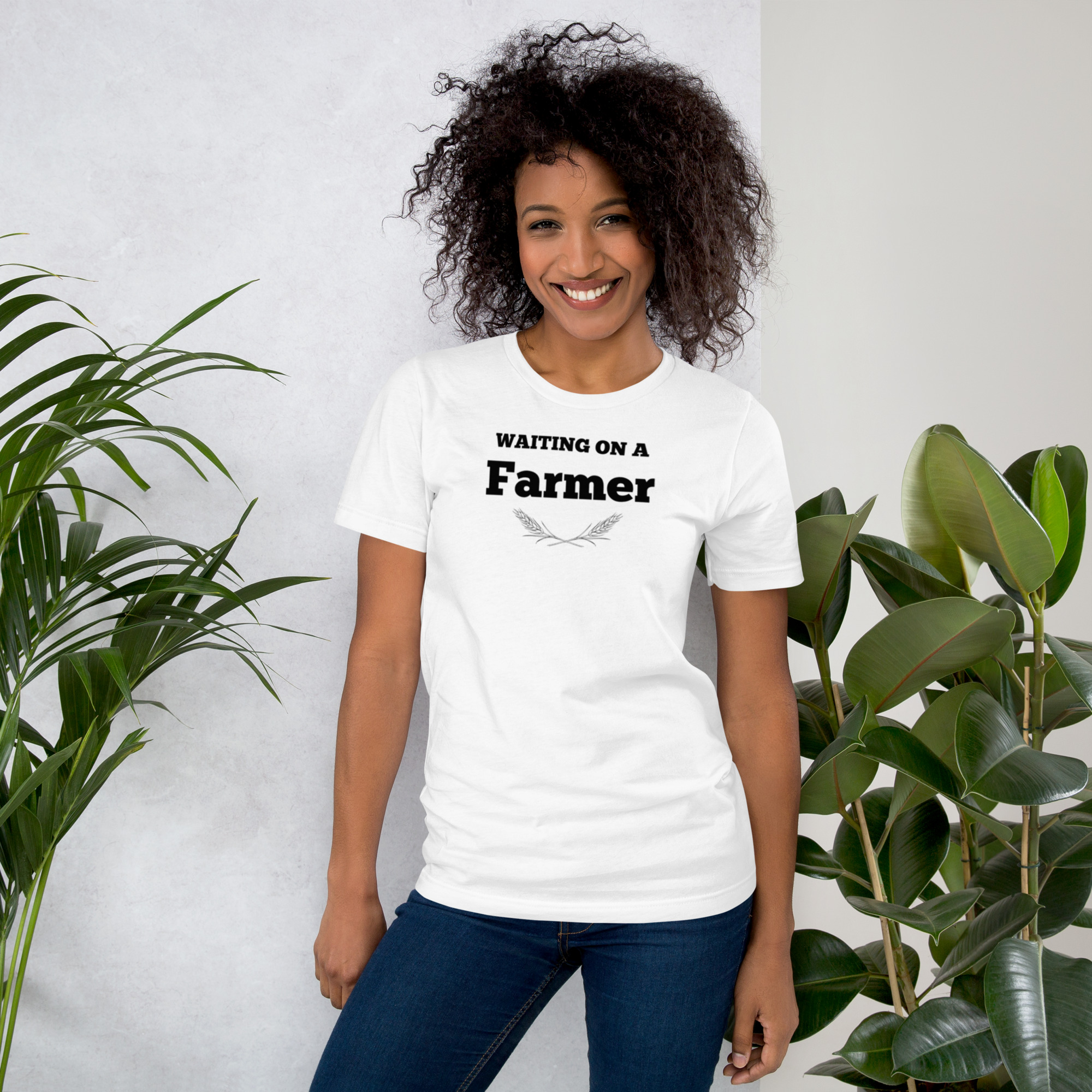 Waiting on a Farmer White tshirt