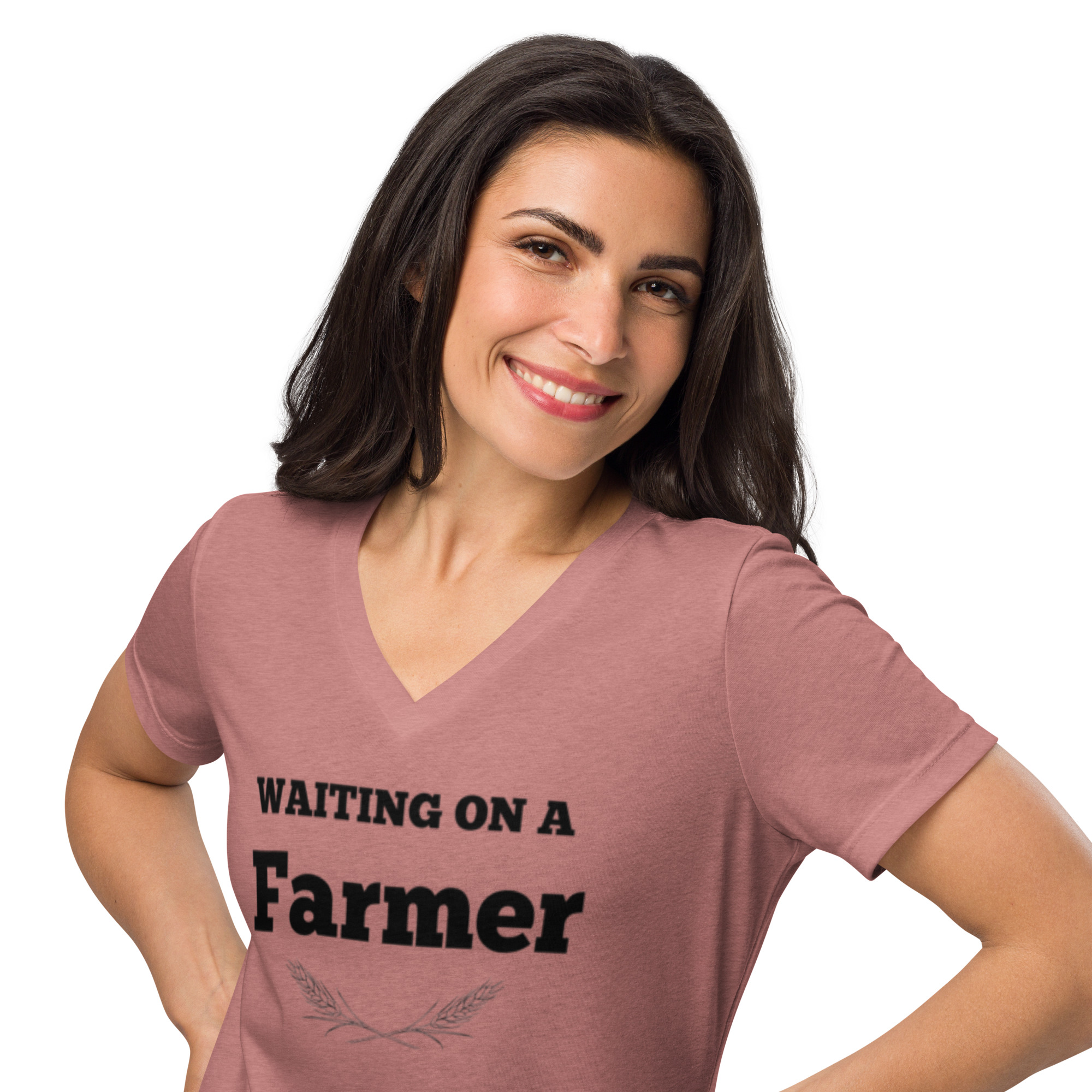 Waiting on a Farmer V-Neck T-Shirt Women's - Image 3