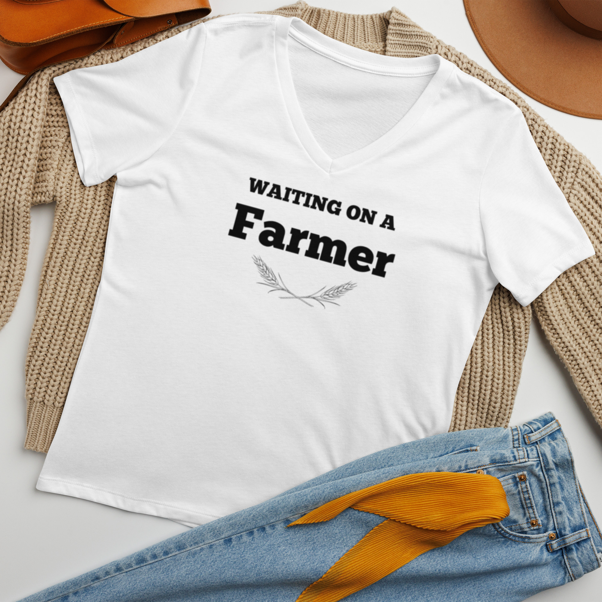 Waiting on a Farmer V-Neck T-Shirt Women's - Image 4