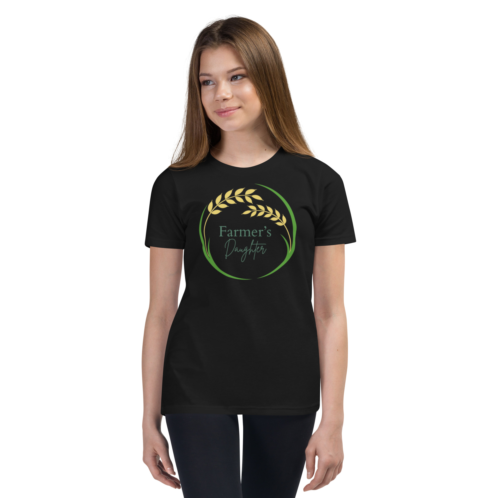 Farmer's Daughter black t-shirt green border